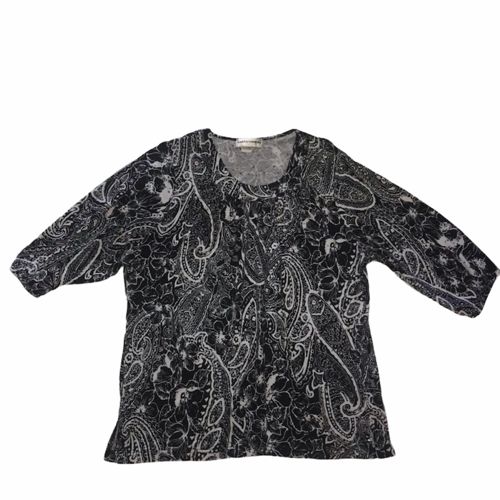 🎉 CATHY DANIELS Floral black white blouse 1X